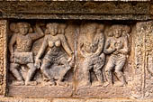 The great Chola temples of Tamil Nadu - The Airavatesvara temple of Darasuram. Detail of the panels of the prakara-wall with scenes of dance. 